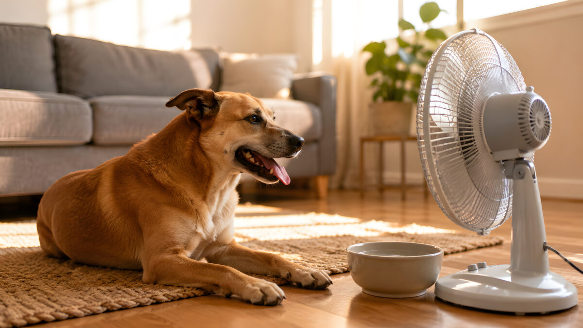 Afkoelen hond met ventilator